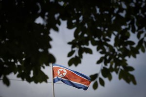 FILE - In this March 29, 2017, file photo, North Korea's flag flutters inside North Korean Embassy in Kuala Lumpur, Malaysia.