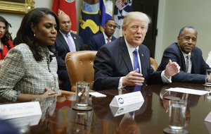 President Donald Trump speaks during a meeting on African American History Month in the Roosevelt Room of the White House in Washington, Wednesday, Feb. 1, 2017.