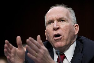 CIA Director nominee John Brennan testifies on Capitol Hill in Washington, Thursday, Feb. 7, 2013, during his confirmation hearing before the Senate Intelligence Committee'.