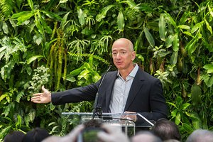 Jeff Bezos at Amazon Spheres Grand Opening in Seattle, 2018.