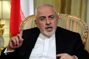 Iran's Foreign Minister Mohammad Javad Zarif is interviewed by The Associated Press, in New York,  Tuesday, April 24, 2018.