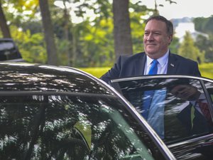 U.S. Secretary of State Mike Pompeo departs the Singapore Summit in Singapore on June 12, 2018