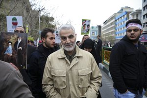 In this Feb. 11, 2016 file photo, Revolutionary Guard Gen. Qassem Soleimani attends an annual rally commemorating the anniversary of the 1979 Islamic revolution, in Tehran, Iran.