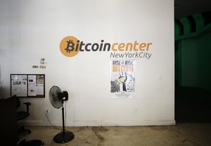 The Bitcoin Center is shown, Monday, July 13, 2015 in New York.