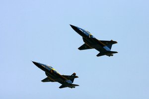 Iranian Saegheh fighter jets fly over Tehran during a test flight, in Tehran, Iran, Thurday, Sept. 20, 2007.