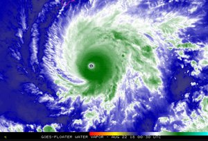 This NASA satellite imagery shows Hurricane Lane in the Central Pacific Ocean southeast of the Hawaiian Islands Tuesday, Aug. 21, 2018.