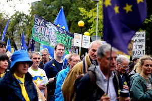 File - Manchester anti Brexit protest at the Conservative conference, October 1, 2017.