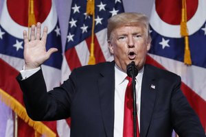 President Donald Trump speaks during the 2018 Ohio Republican Party State Dinner, Friday, Aug. 24, 2018, in Columbus, Ohio