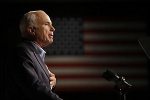 Republican presidential candidate, Sen. John McCain, R-Ariz., speaks at a rally in Davenport, Iowa, Saturday, Oct. 11, 2008.