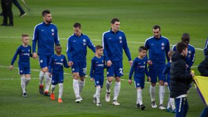 Chelsea players lineup prior to the premier league soccer game against Crystal Palace