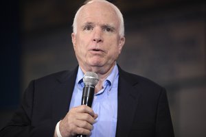 U.S. Senator John McCain speaking with supporters at a campaign rally, in Mesa, Arizona