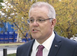 Australia's Treasurer Scott Morrison addresses reporters outside Parliament House in Canberra, Australia, on Tuesday, May 8, 2018.