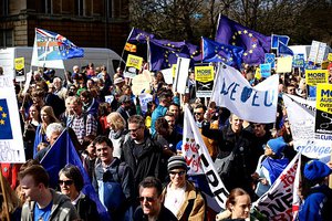 File - The pro-EU march against Brexit from Hyde Park to Westminster in London on March 25, 2017, to mark 60 years since the EU's founding agreement, the Treaty of Rome.