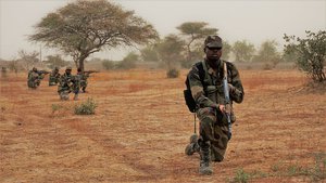 File - A Nigerian soldier provides rear security for his squad while they perform a dismounted patrol during Exercise Flintlock 2017 in Diffa, Niger, March 11, 2017. Nigeria is still fighting terrorist group Boko Haram after years of violence.