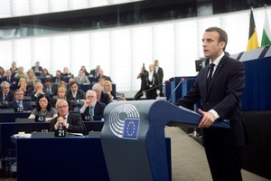 Emmanuel Macron, President of France takes part in the European Parliament plenary session in Strasbourg on April,17,2018