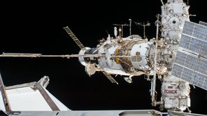 A portion of the International Space Station's Russian segment is pictured before the Progress 69 cargo craft undocked from the aft end of the Zvezda service module, 23 August, 2018.