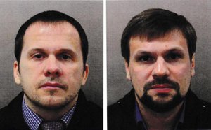 This Metropolitan Police handout combination photo shows Alexander Petrov, left, and Ruslan Boshirov. Both men are wanted in connection with the Novichok poisoning of ex-spy Sergei Skripal and his daughter Yulia in Salisbury, England.