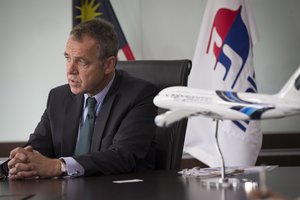 Malaysia Airlines Berhad chief executive Christoph Mueller speaks during an interview with the Associated Press at Malaysia Airlines office in Sepang, Malaysia on Wednesday, April 6, 2016.