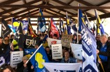 Striking Alcoa workers at a  rally in Perth.
 