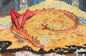 Conversation with Smaug, a watercolour painted by Tolkien in 1937 as an illustration for the first American edition of ...