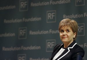 Nicola Sturgeon, First Minister of Scotland and leader of the Scottish National Party, delivers a keynote address on the benefits of EU membership for work and living standards at an event hosted by the Resolution Foundation at St John’s in London, Monday, Feb. 29, 2016.