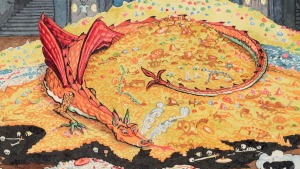 Conversation with Smaug, a watercolour painted by Tolkien in 1937 as an illustration for the first American edition of ...