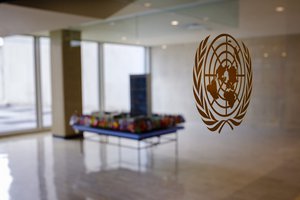 A view of a model of the United Nations headquarters complex along the guided route at the UN in New York