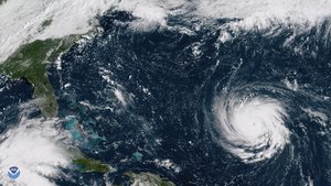 This Sept. 10, 2018, GOES East satellite image provided by NOAA shows Hurricane Florence as it threatens the U.S. East Coast.