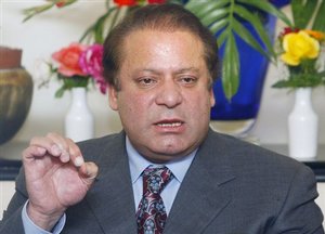 Pakistan's former Prime Minister Nawaz Sharif gestures during a press conference in Islamabad, Pakistan on Tuesday, March, 25, 2008. Sharif said the security of his country must not be sacrificed in order to protect others from terrorism.