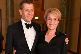 Deputy Leader of the Opposition Tanya Plibersek and husband Michael Coutts-Trotter arrive for the annual Mid Winter Ball at Parliament House in Canberra, Wednesday, September 12, 2018.