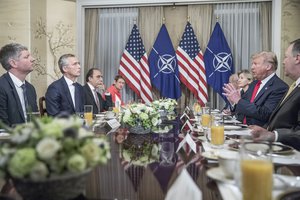 File - Breakfast meeting between NATO Secretary General Jens Stoltenberg and US President Donald Trump, Brussels, Belgium, 11 July, 2018.