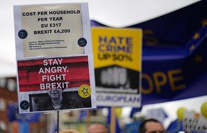 File - Manchester Brexit protest outside the Conservative party conference, October 1, 2017.