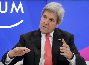 U.S Secretary of State John Kerry speaks at the World Economic Forum in Davos, Switzerland, Tuesday, Jan. 17, 2017.