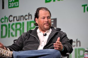 File - Marc Benioff at TechCrunch Disrupt in 2013. Benioff is an American billionaire internet entrepreneur, author and philanthropist.