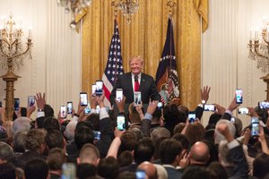 President Donald J. Trump delivers remarks at the Hispanic Heritage Month celebration Monday, Sept. 17, 2018, in the East Room of the White House.