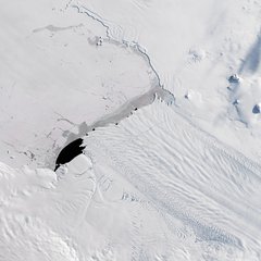 File - A new iceberg calved from Pine Island Glacier—one of the main outlets where ice from the interior of the West Antarctic Ice Sheet flows into the ocean.