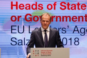 Donald Tusk, President of the European Council, speaks at a press conference at an informal meeting of heads of state or government in Salzburg, Austria, 20 September, 2018.