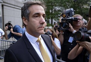 In this Aug. 21, 2018 file photo, Michael Cohen, former personal lawyer to President Donald Trump, leaves federal court after reaching a plea agreement in New York.