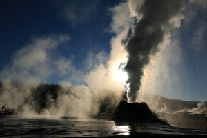 Steam phase eruption of Castle Geyser in Yellowstone National Park.