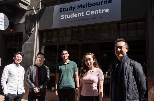 Daniel Tan, left, Natanael Setiawan, Juan Vergara, Jane Kou and Ivan Lim at the new study centre.