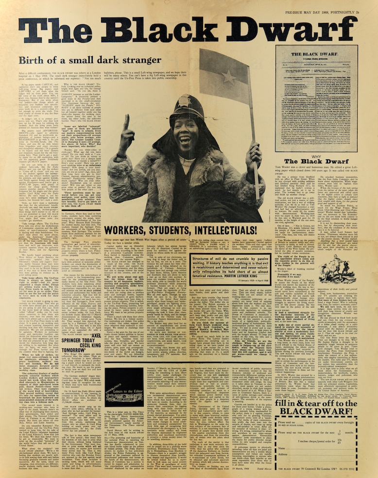 First issue of <i>The Black Dwarf</i> released as a free-sheet on May Day 1968