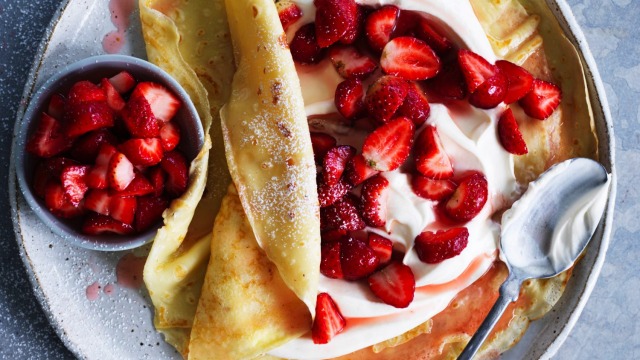 Adam Liaw's strawberry and cream crepes.