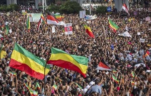 Ethiopians rally in solidarity with Prime Minister Abiy Ahmed in Meskel Square in the capital, Addis Ababa, Ethiopia Saturday, June 23, 2018.