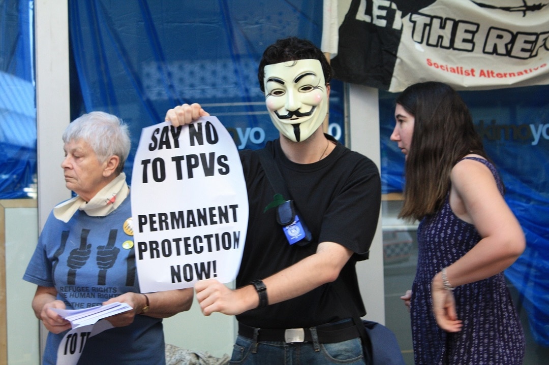 Refugee activists denounce Temporary Protection Visas (TPVs) in 2014.