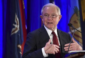 Attorney General Jeff Sessions delivers remarks to the National Association of Attorneys General at their Winter Meeting in Washington, Tuesday, Feb. 27, 2018. (AP Photo/Susan Walsh)