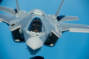 U.S. Air Force F-35A Lightning II Joint Strike Fighter pilots from the 58th Fighter Squadron, 33rd Fighter Wing, Eglin AFB, Fla. navigate their aircraft toward an Air Force Reserve KC-135 Stratotanker from the 336th Air Refueling Squadron, March ARB, Calif., May 16, 2013 off the coast of Northwest Florida. The 33rd Fighter Wing is a joint graduate flying and maintenance training wing that trains Air Force, Marine, Navy and international partner operators and maintainers of the F-35 Lightning II. (U.S. Air Force photo by Master Sgt. John R. Nimmo, Sr./RELEASED) DIGITAL