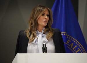 First lady Melania Trump speaks at the 6th Federal Partners in Bullying Prevention (FPBP) Summit at Health and Human Service in Rockville, Md., Monday, Aug. 20, 2018.