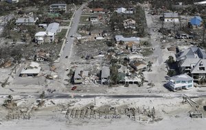 Homes destroyed by Hurricane Michael are shown in this aerial photo Thursday, Oct. 11, 2018, in Mexico Beach, Fla. (AP Photo/Chris O'Meara)