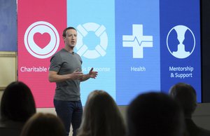 File - Mark Zuckerberg, Founder, Chairman and CEO of Facebook, announces new tools and initiatives to help people keep each other safe and supported at Facebook's second annual Social Good Forum in New York City, Wednesday, Nov. 29, 2017.