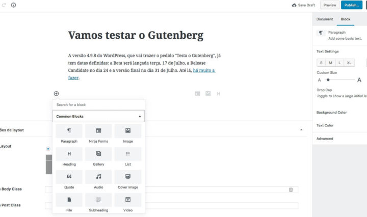 Vamos testar o Gutenberg na versão WordPress 4.9.8